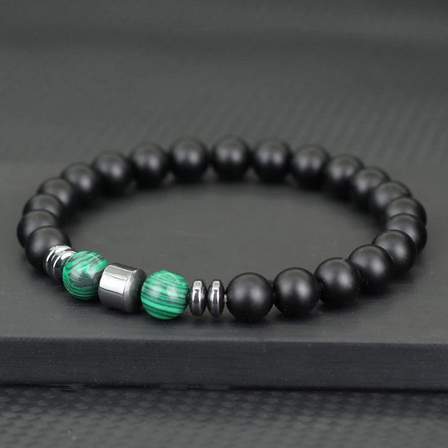 Stylish Men Bracelet Natural Tiger Eyes Volcanic Rock Healing Braslet Handmade Black Onyx Stone Strand Braclet Pulsera Hombre