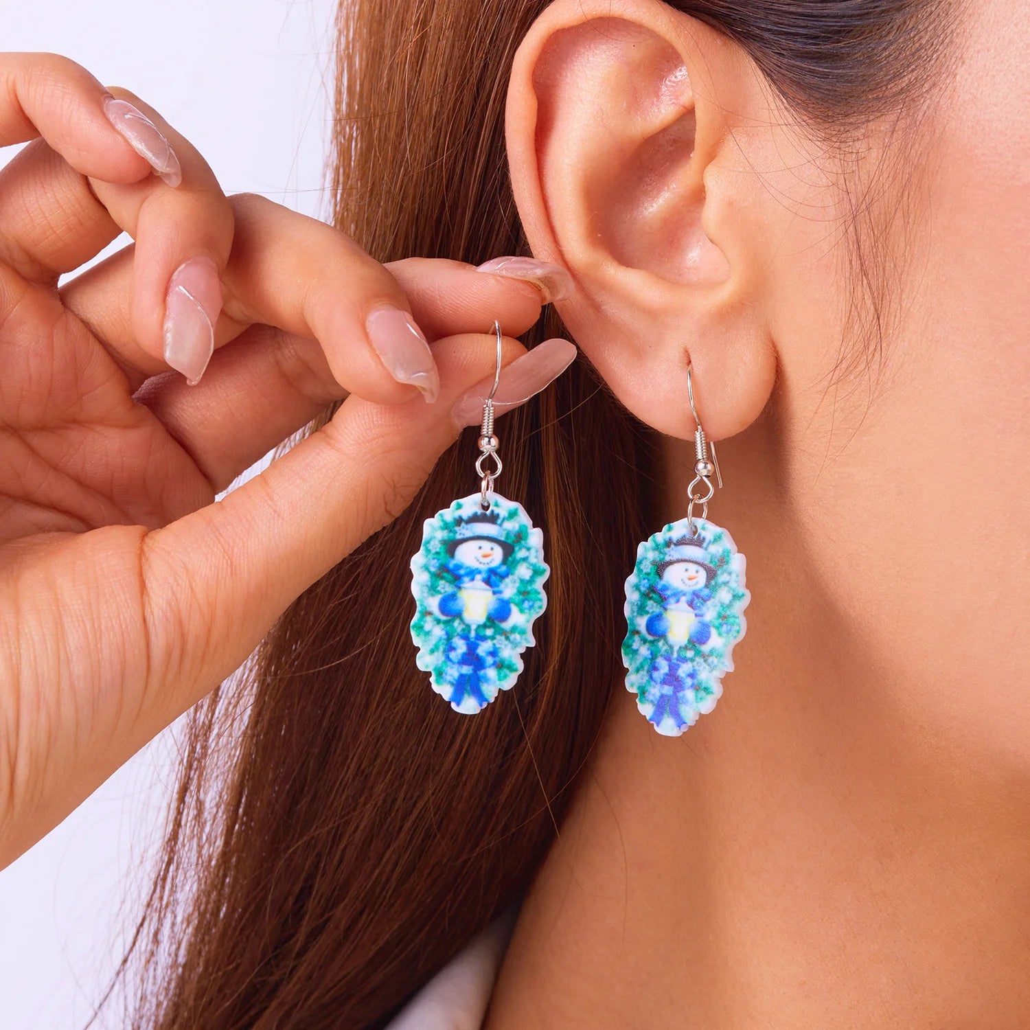 Fashion Cute Santa Claus Pendant Earrings for Women Acrylic Print Christmas Tree Kitten Snowman Drop Earring New Year Jewelry