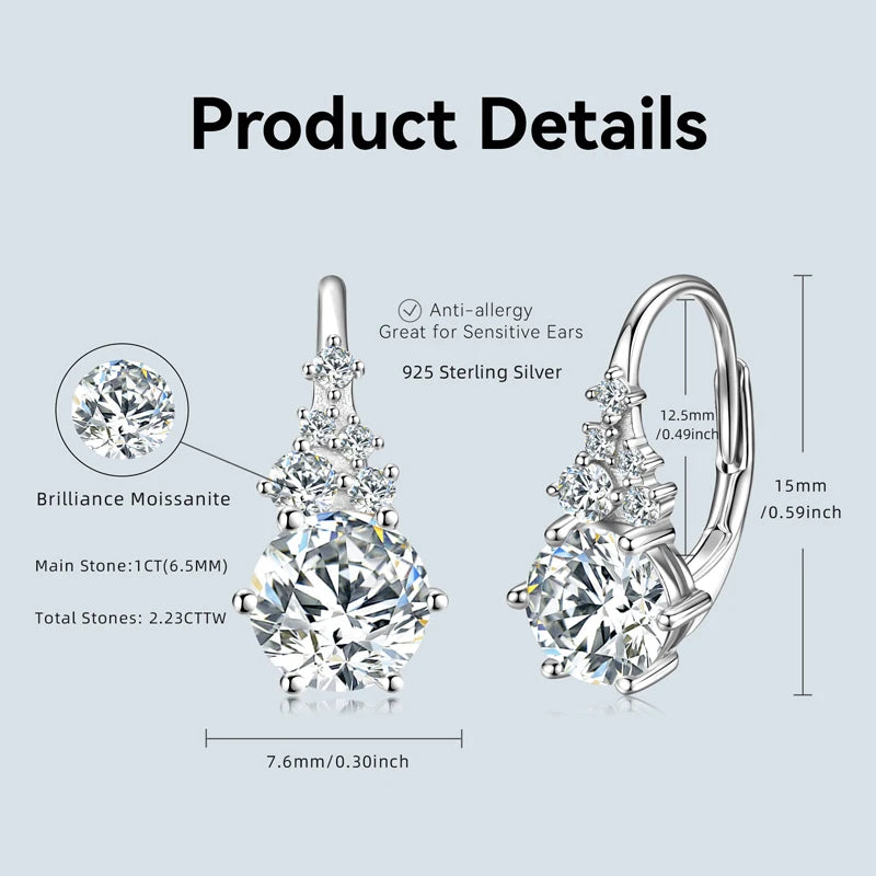 IOGOU All D vvs1 Round 1.12CT Moissanite Clip-on Earrings for Women 925 Sterling Silver  Luxury High Quality Engagement Jewelry