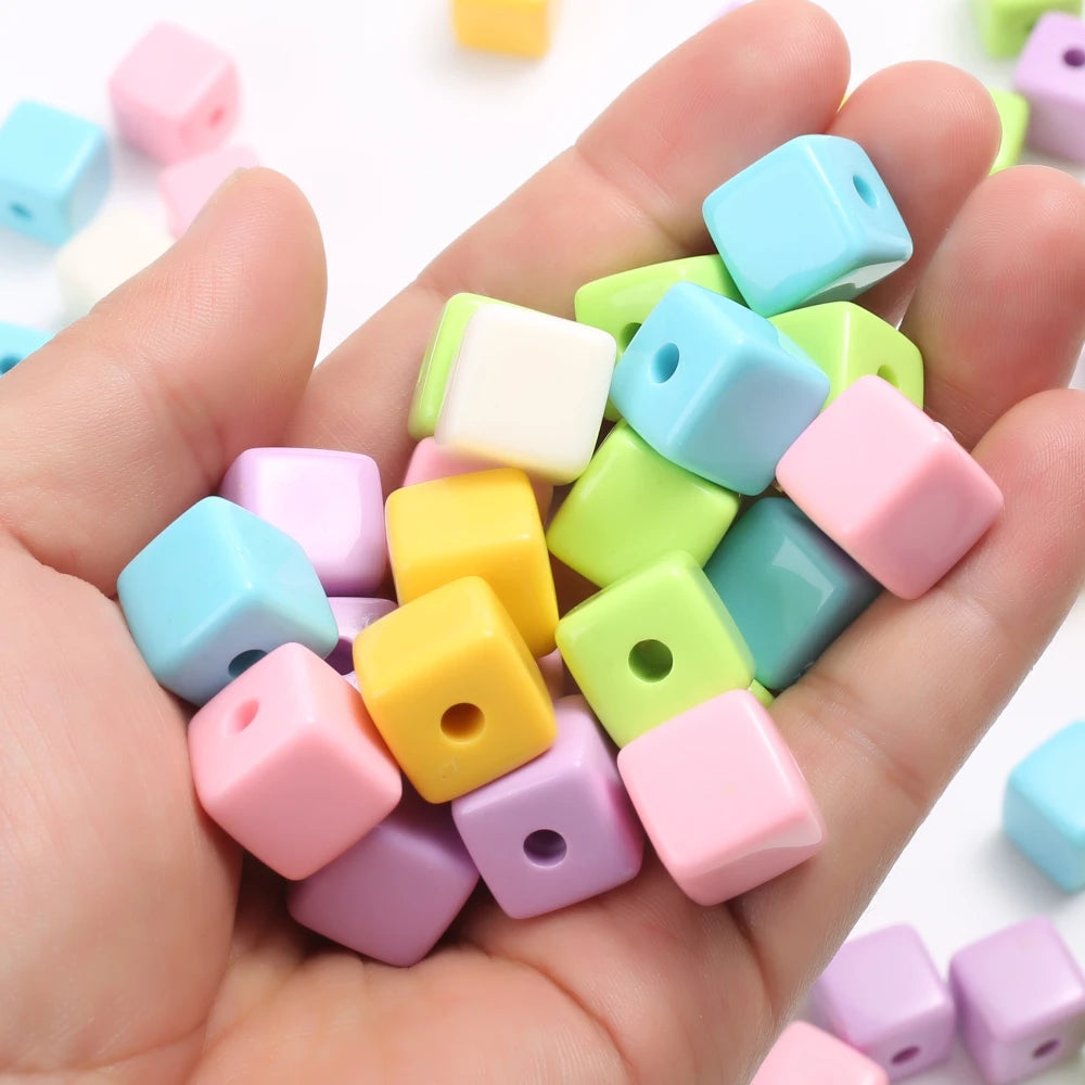 10Pcs 15mm Colorful Square Acrylic Beads Spacer Loose Bead For Handmade Jewelry Making DIY Necklace Bracelet Earrings Accessorie