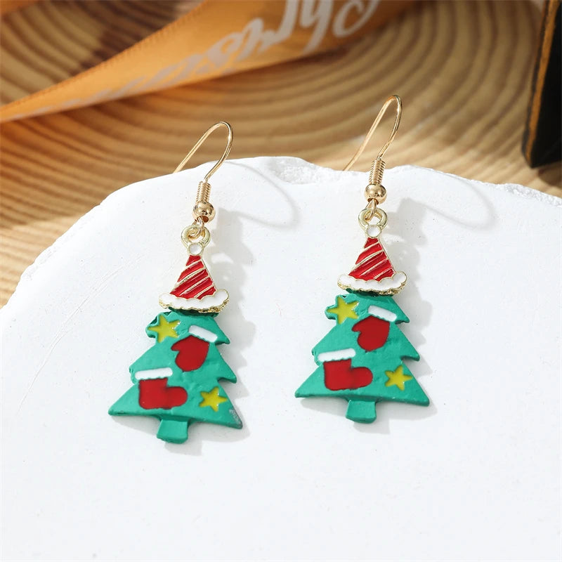Fashion Christmas Snowflake Earrings For Women Cute Trendy Xmas Tree Colorful Bells Bow Knot Piercing Earring Party Jewelry Gift