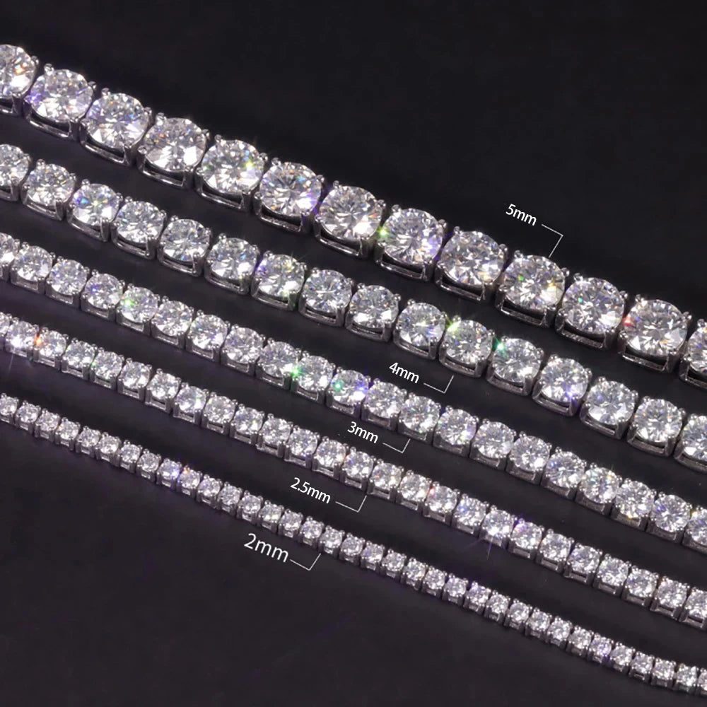2mm 2.5mm 3mm 4mm 5mm Moissanite Tennis Bracelet for Women Men 100% S925 Sterling Silver Hidden Spring Lock Bracelet Plated 18K - Madeinsea©