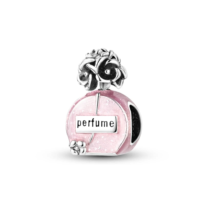 Original S925 Silver Romantic Pink Crown Perfume Bottle Charms Beads Fit Qikaola Bracelets Fine DIY Jewelry Valentine's Day Gift
