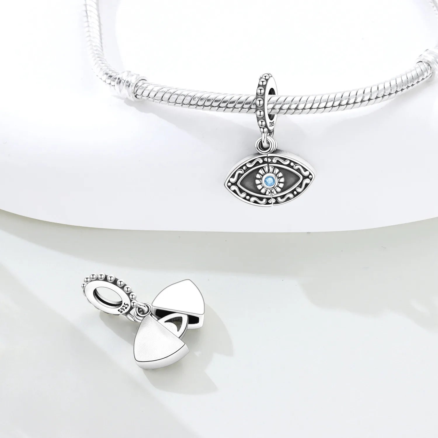 PANPOKI 925 Sterling Silver Lucky Eye Box Pendant Beads Original Pendants Bracelet Charm Jewelry Party DIY Trendy Gifts