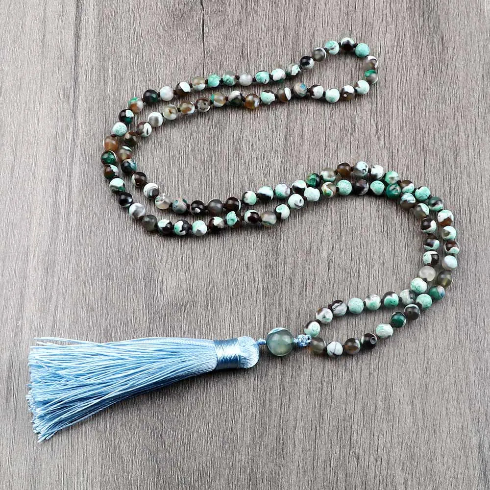 108 Mala Beaded Tassel Necklace Tiger Eyes Turquesa Meditation Yoga Jewelry Women Malachite Bohemian Ethnic Amazonite Necklace