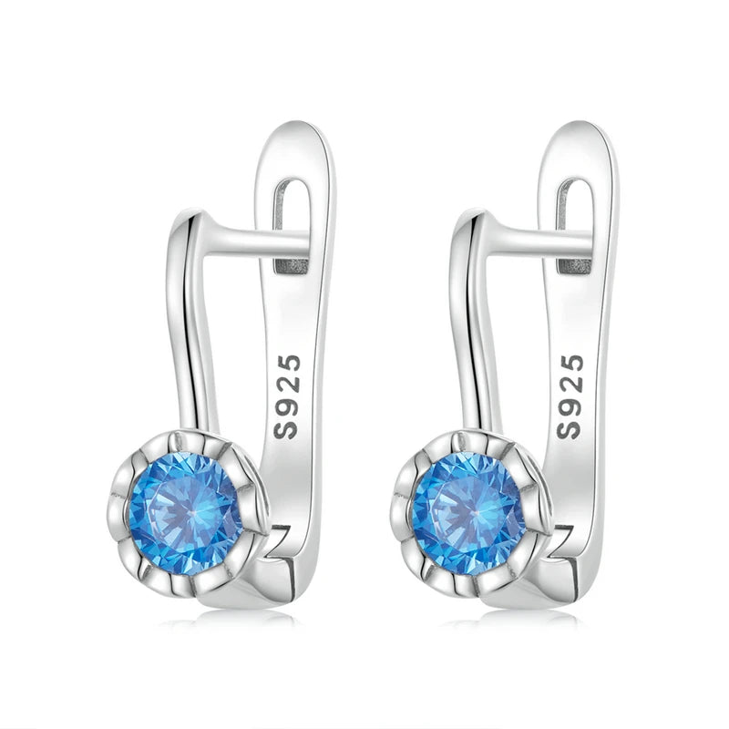 Bamoer 100% 925 Sterling Silver Original Blue Green Zircon Earrings Main Stone for Women Anniversary Wedding Fine Jewelry Gift