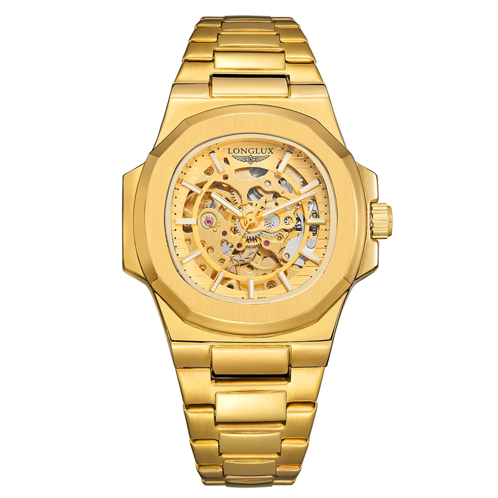 LONGLUX Men automatic mechanical watch luxury watches waterproof skeleton business cheap wholesale stainless steel gift watch - Madeinsea©