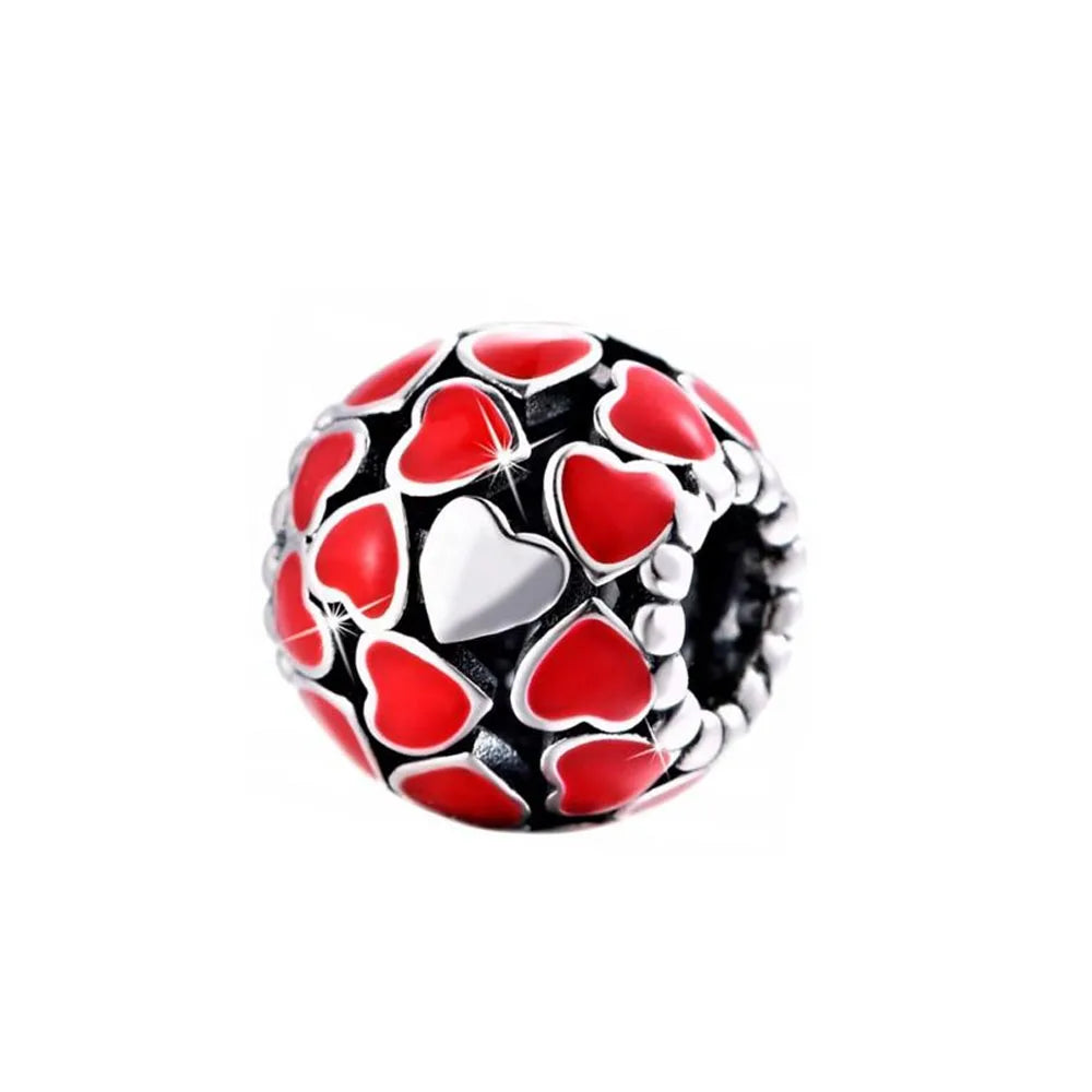 New 925 Silver Red Color Charm Strawberry Bee perfume Dream Catcher Apple Bead Fit Original Bracelet Jewellery Gift red heart