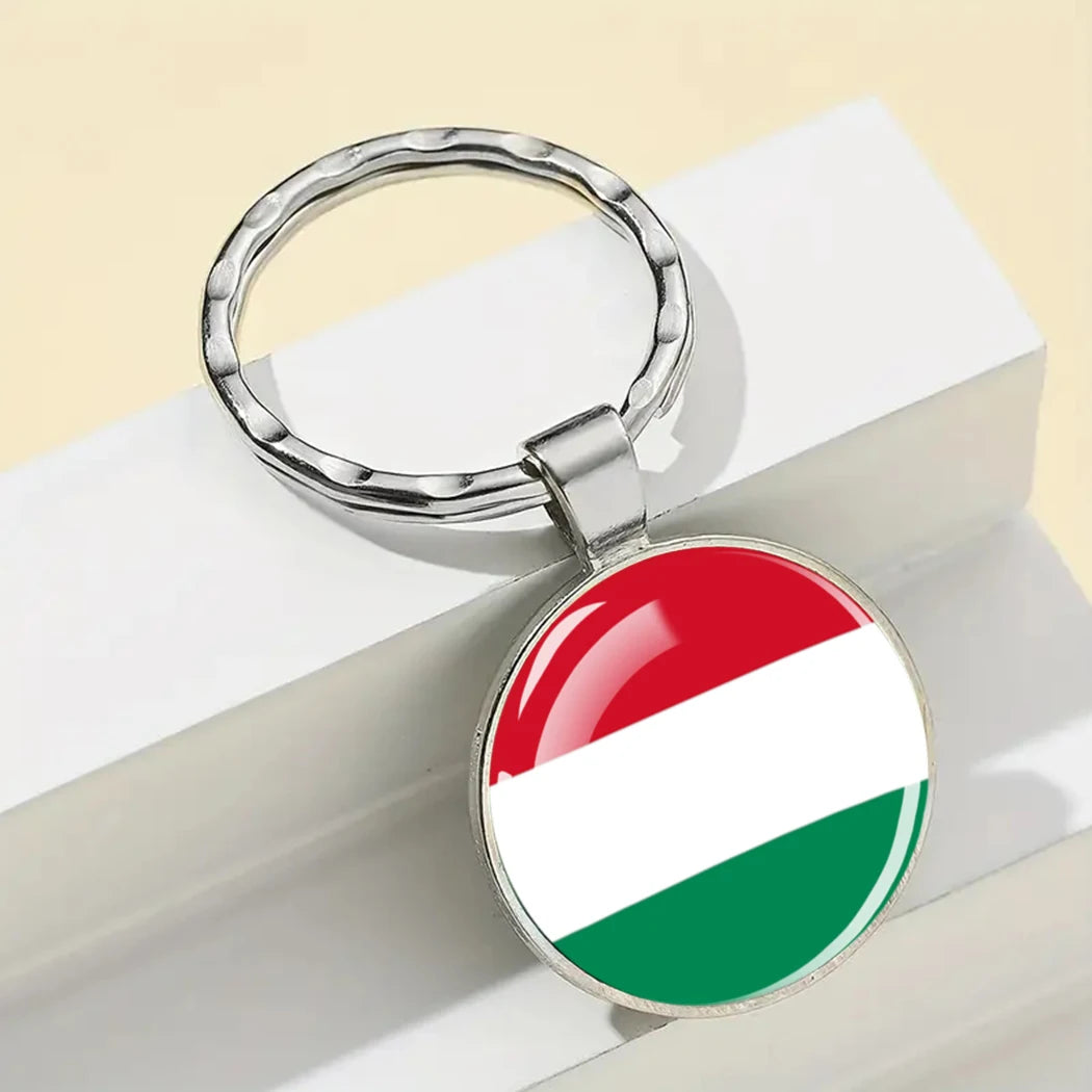 Europe National Flag Keychain Albania Spain Italy France UK Flag Glass Metal Key Chain Bag Pendant Gift for Patriot