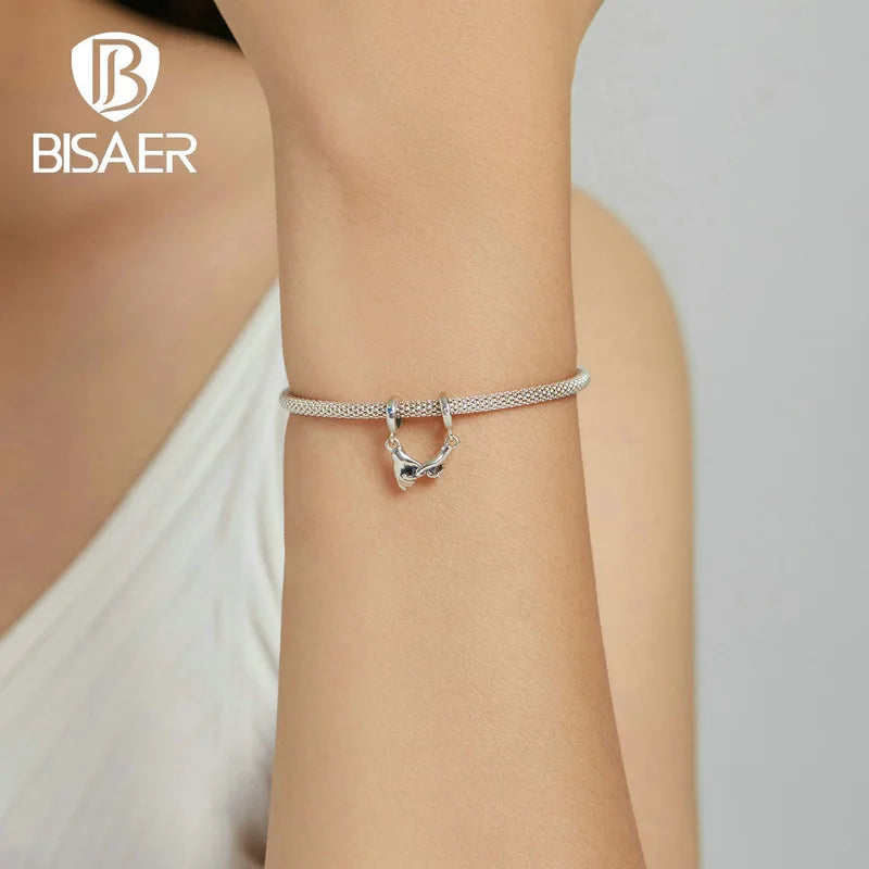 BISAER 925 Sterling Silver Couples Famille Charm Fille Garçon Maman Papa Amour Entrelacés Doigt Pendentif Fit Bracelets DIY Fine Jewelry