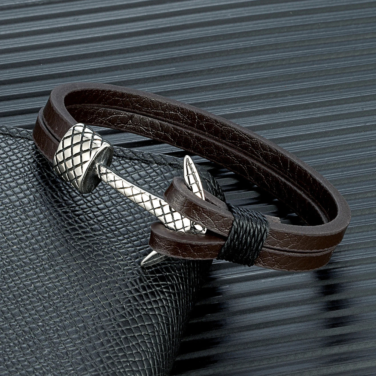 MKENDN Minimalist Men Double Strand Woven Leather Bracelet Stainless Steel Anchor Buckle Accessories Handmade Jewelry Gifts