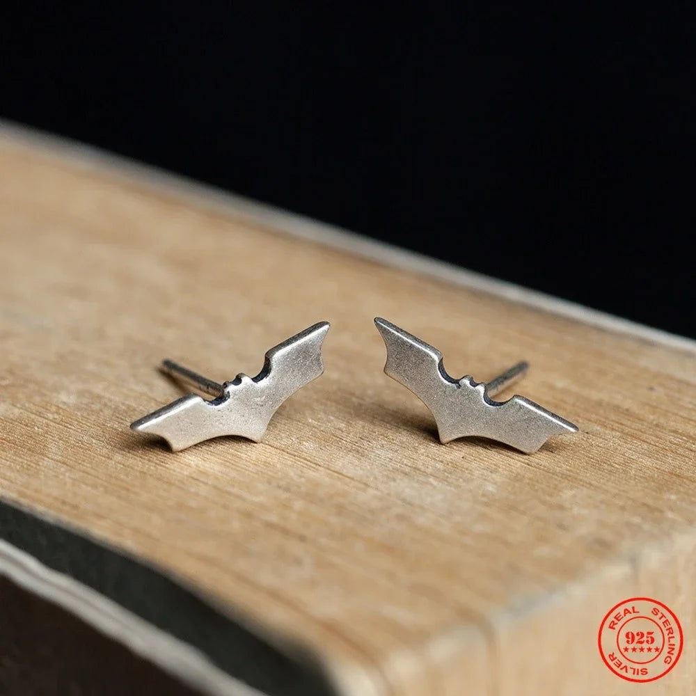 MKENDN Vintage 100% 925 Sterling Silver Bat Stud Earrings Women Man Personality Minimalist Ear Jewelry Accessories Neo-Gothic - Madeinsea©