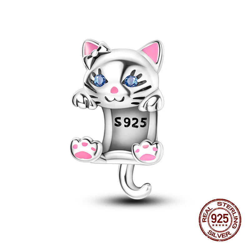 100% 925 Sterling Silver Cute Cat's Paw Dog Animal Pets Charms Beads Fit 3mm 925 Original Bracelet Fine DIY Birthday Jewelry