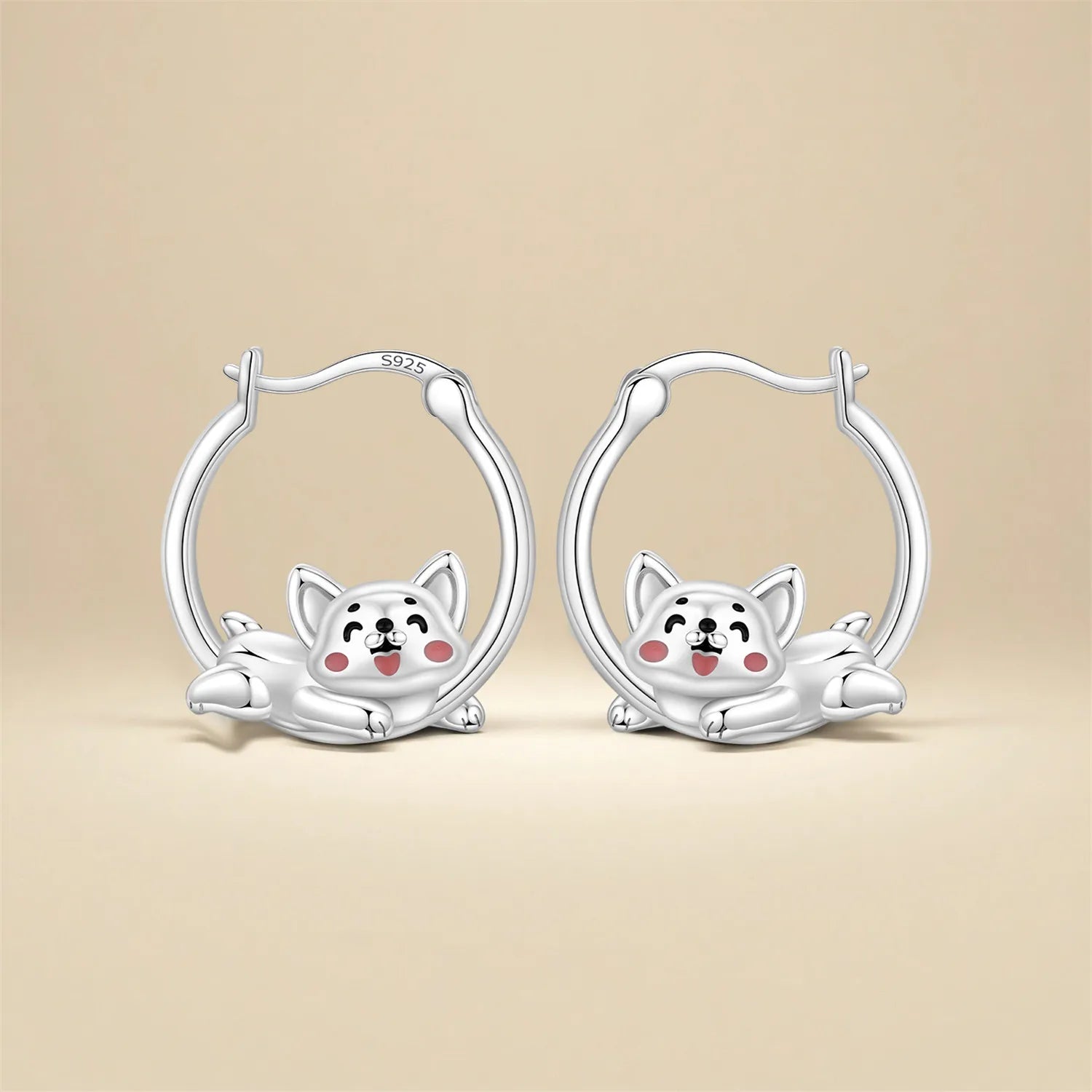 PANPOKI S925 Sterling Silver Cute Dog Animal Pet Earrings Versatile Hoop Earrings For Women Jewelry Original Party Gifts
