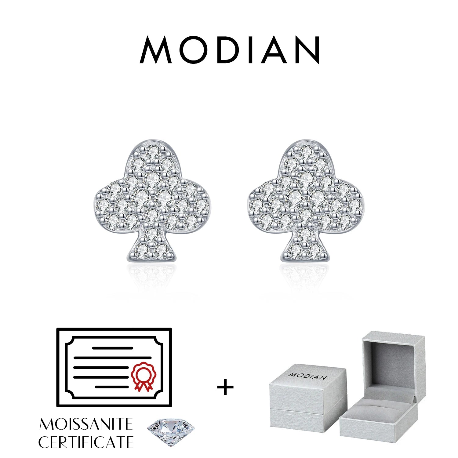 MODIAN 4 Styles Moissanite 925 Sterling Silver Ear Studs Fashion Star Heart Square Clubs Stud Earrings For Women Fine Jewelry