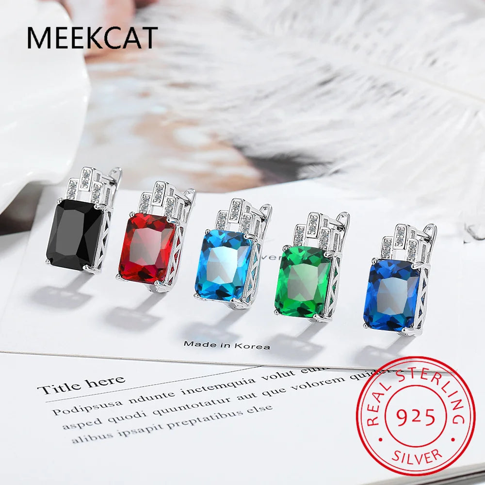 Boucles d'oreilles créoles en argent sterling 925 serties d'émeraudes vertes synthétiques nano de 8 carats, pour femme.