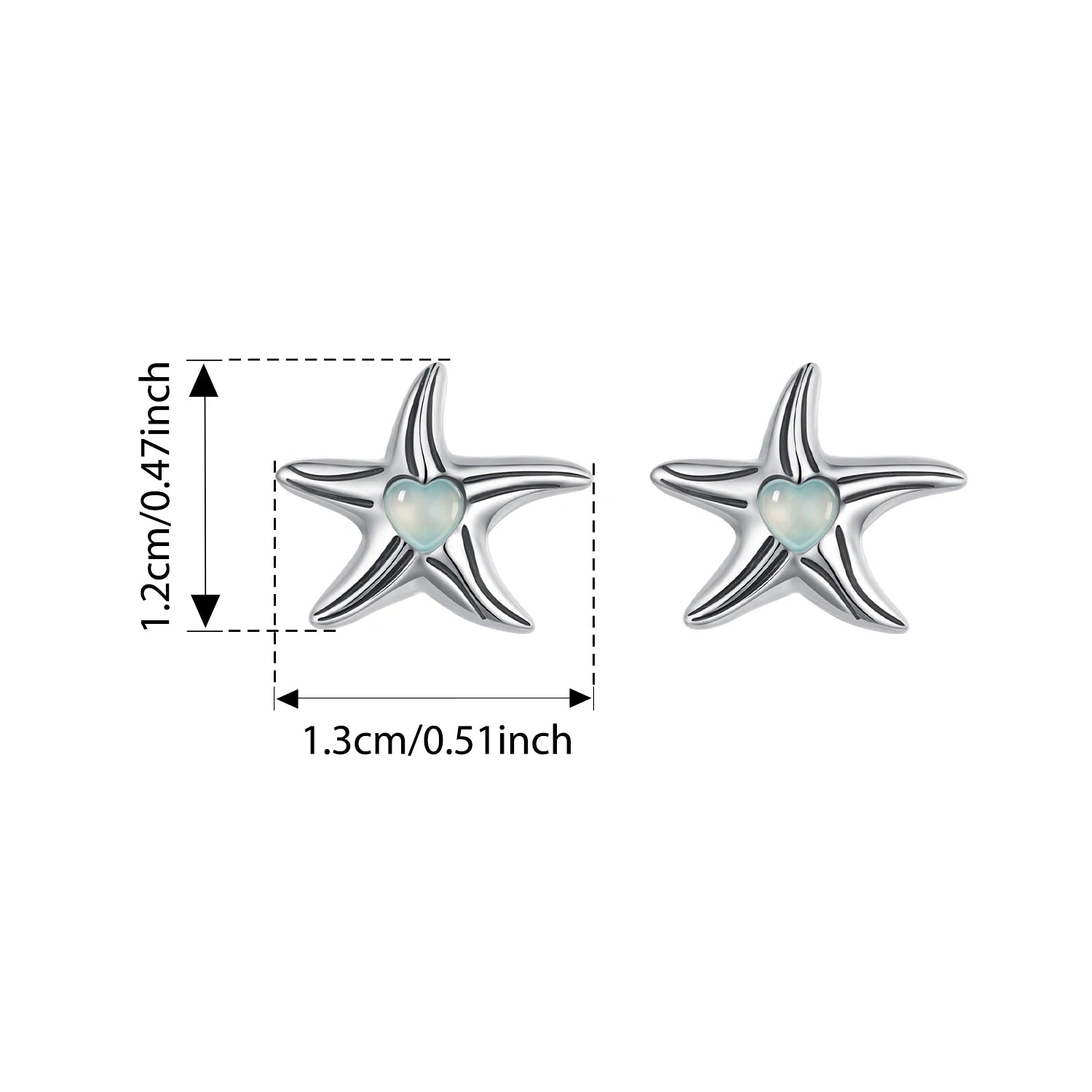 BISAER 925 Sterling Silver Starfish Stud Earrings Heart Glass Marine Animals Stud Ear for Women Party Fine Jewelry Holiday Gift
