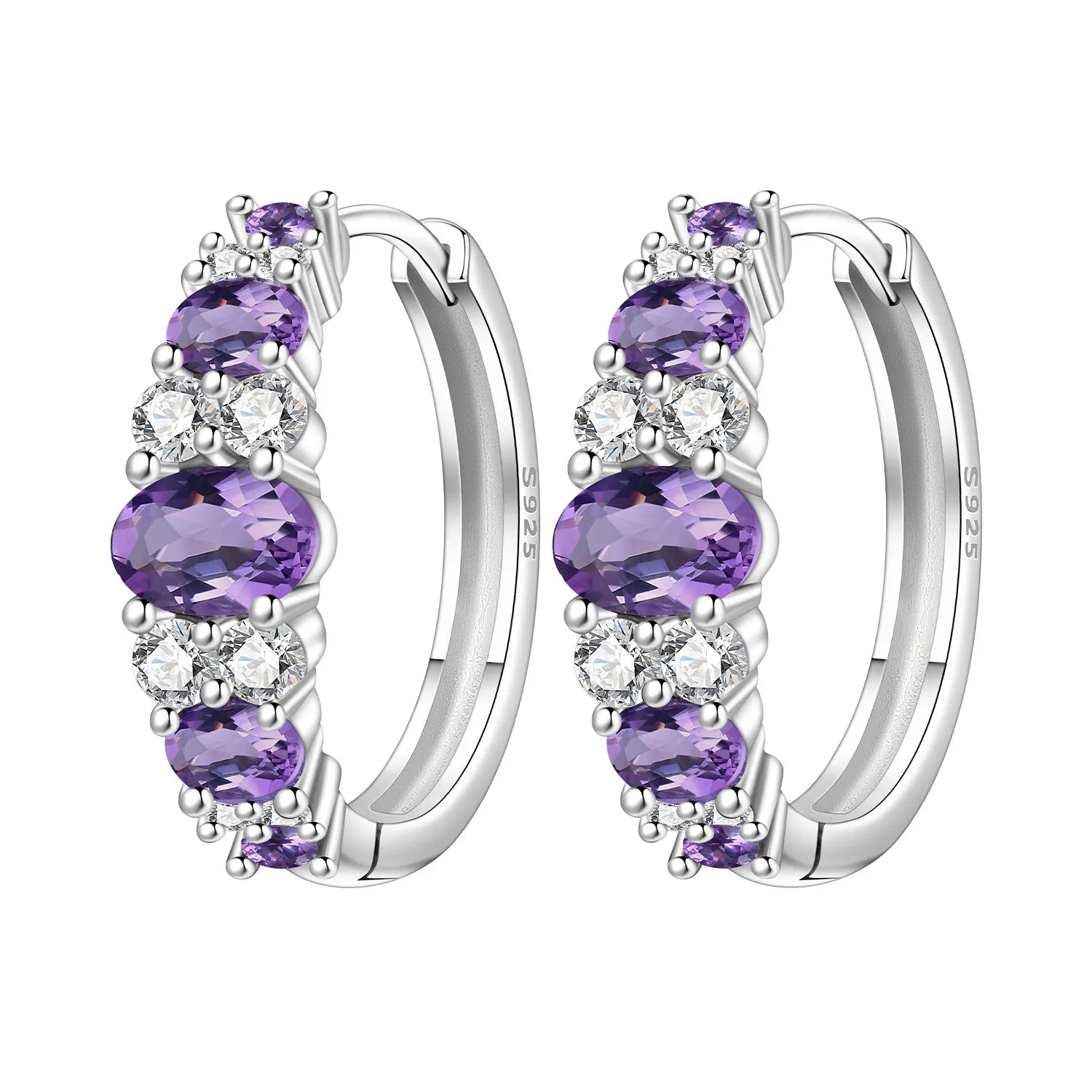 PANPOKI S925 Sterling Silver Geometric Purple Gradient Earrings Versatile Hoop Earrings For Women Jewelry Original Party Gifts