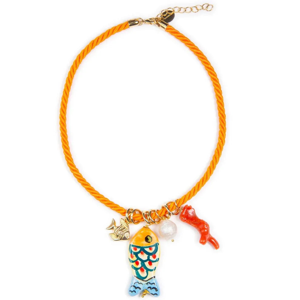 Handmade Chunky Rope Multicolour Ceramics Starfish Octopus Fish Pendant Neckalce Summer Beach Shell Y2K Collar Jewelry Stylish