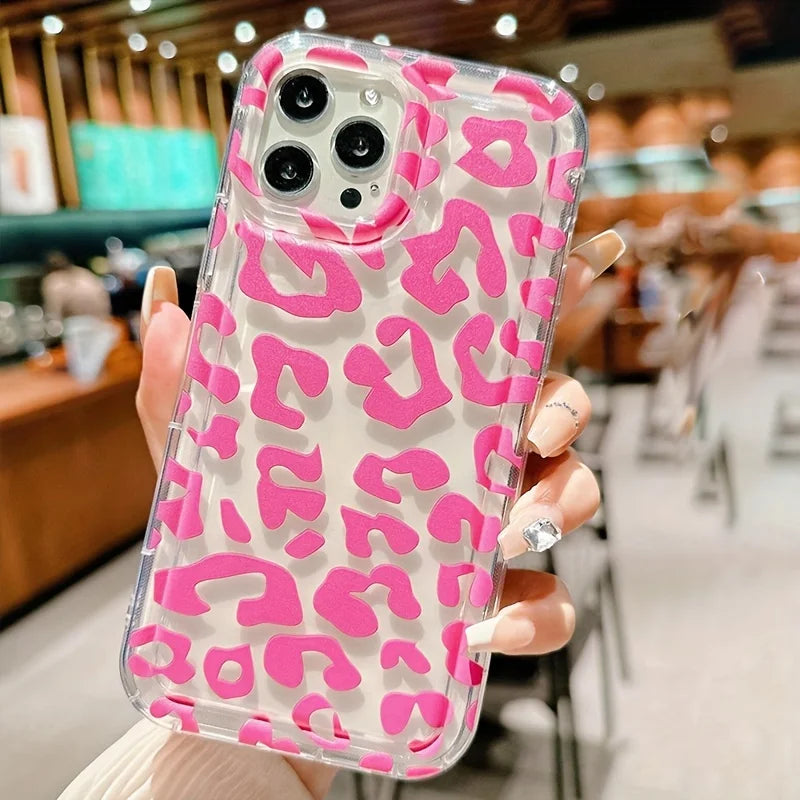 Rose Leopard Transparent Pattern Phone Case For iPhone 17 15 16 Pro Max Cases iPhone 14 13 12 11 7 8 Plus 16E Shockproof Cover