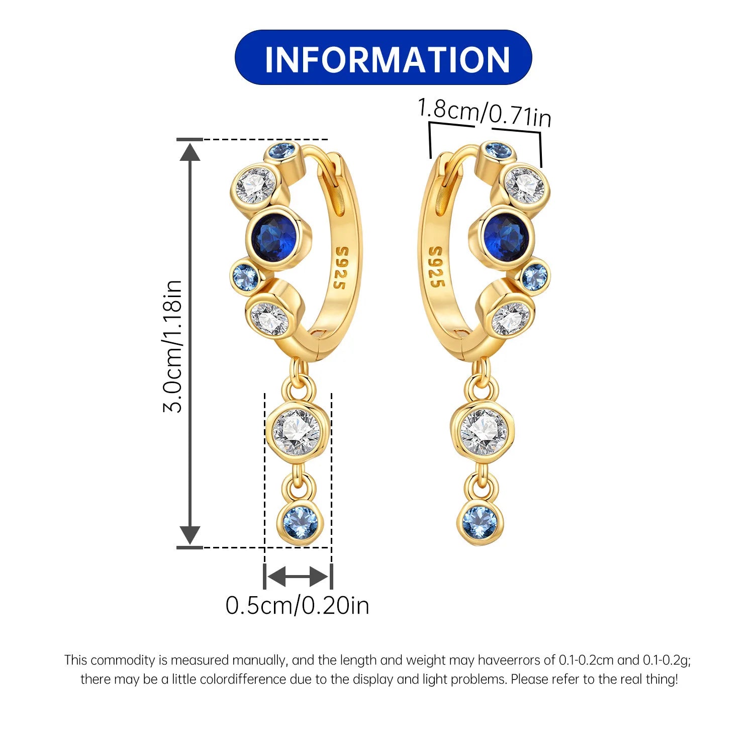 PANPOKI 925 Sterling Silver Gradient Blue Bubble Drop Earrings Women Earrings Charm Fashion Versatile Party Jewelry Gifts