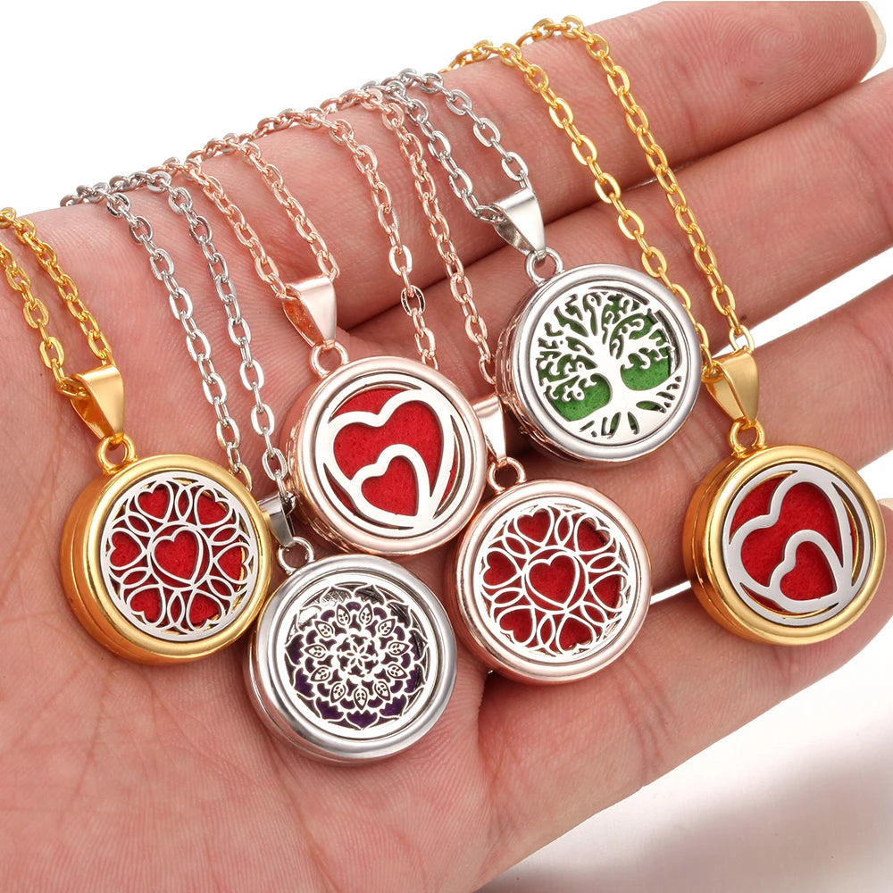 2025 New Tree of Life Aromatherapy Necklace Golden Rose Color Open Locket Scent Aroma Perfume Essential Oil Diffuser Necklace