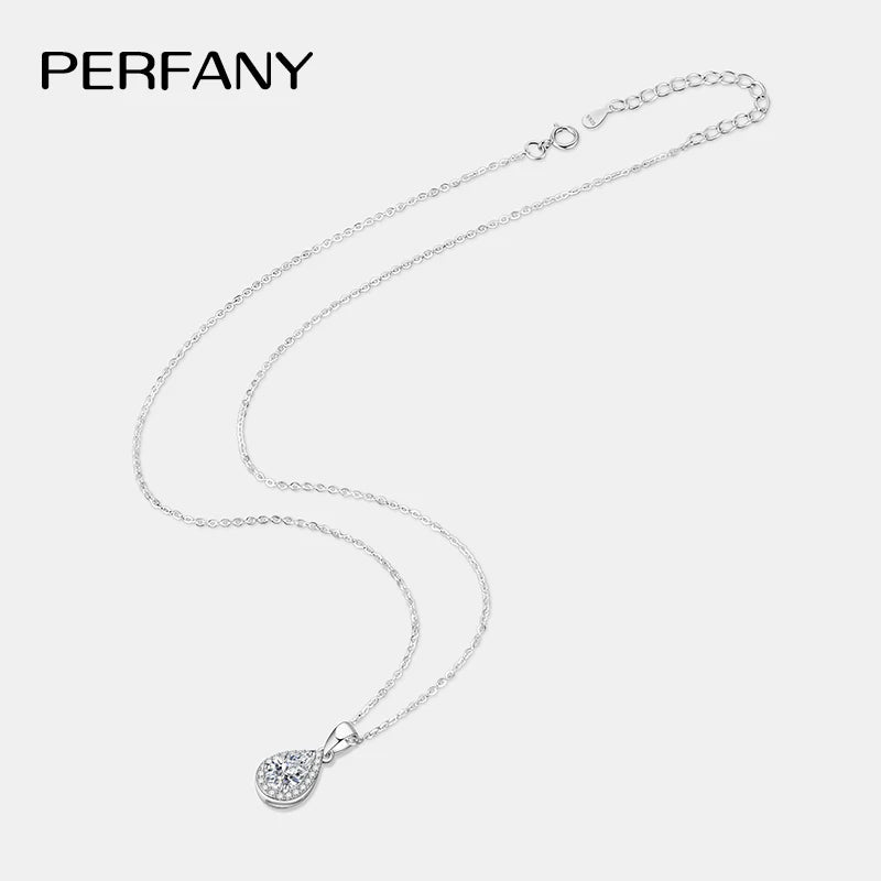PERFANY 1CT Pear Cut Moissanite Necklace for Women S925 Pure Silver Sparkling Diamond Pendant Luxury Jewelry Party Gift - Madeinsea©