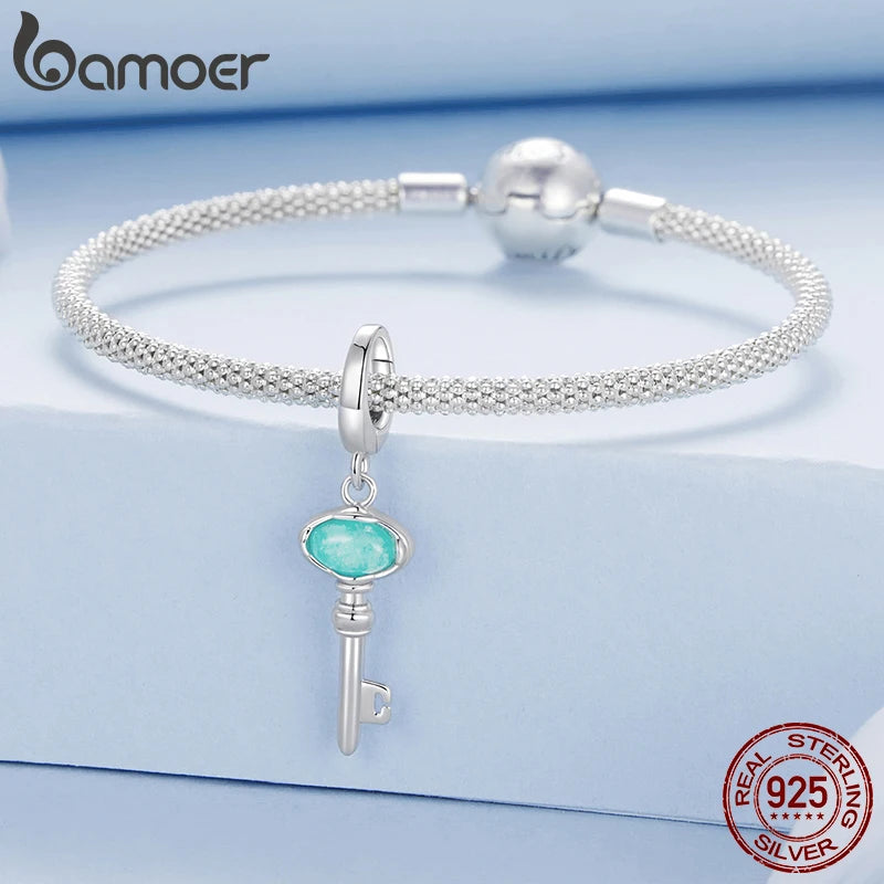 BAMOER Solid 925 Sterling Silver Lock and Key Charm Pendant fit Original Bracelet DIY Jewelry Accessories bamoer Beads