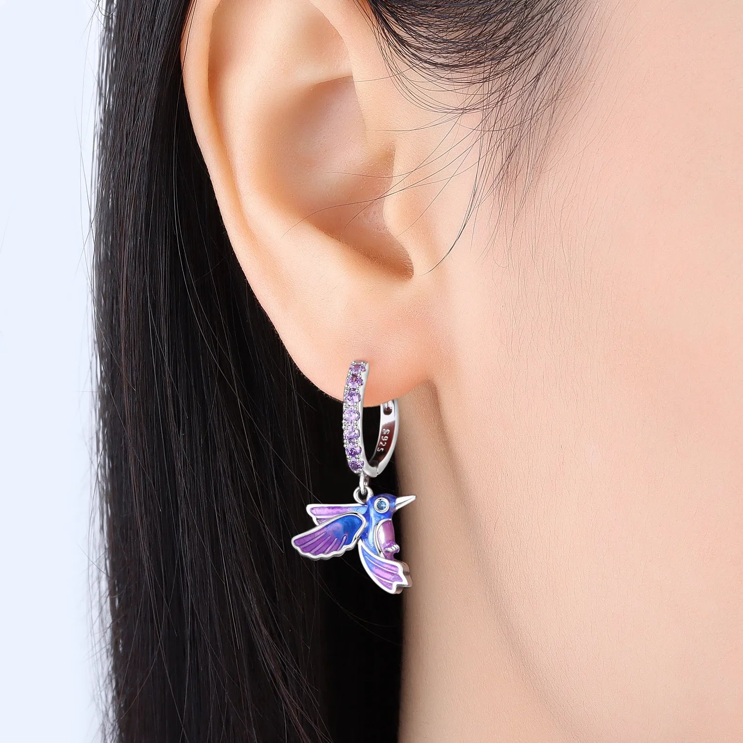 PANPOKI 925 Sterling Silver Blue Purple Bird Drop Earrings Women Earrings Charm Fashion Birthday Party Jewelry Fine Gift Aretes