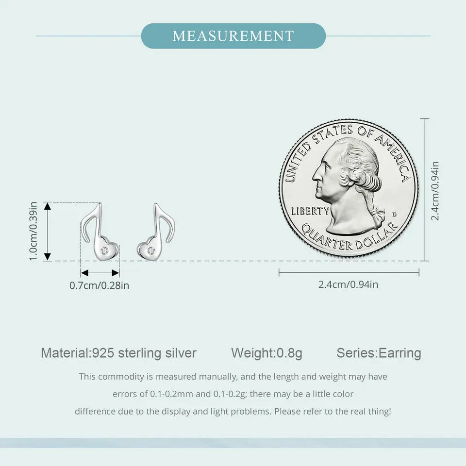 Boucles d'oreilles à tige en argent sterling 925 BISAER en forme de mini cœur plaqué or blanc pour les amateurs de musique, design original, bijoux fins