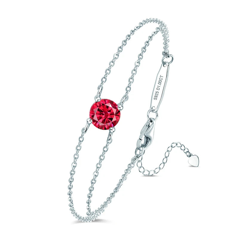 Fashion Women's Single Stone Double Chain Bracelet 6.5mm Round Month Birthday Stone Bracelet 925 Sterling Silver Jewelry Gift