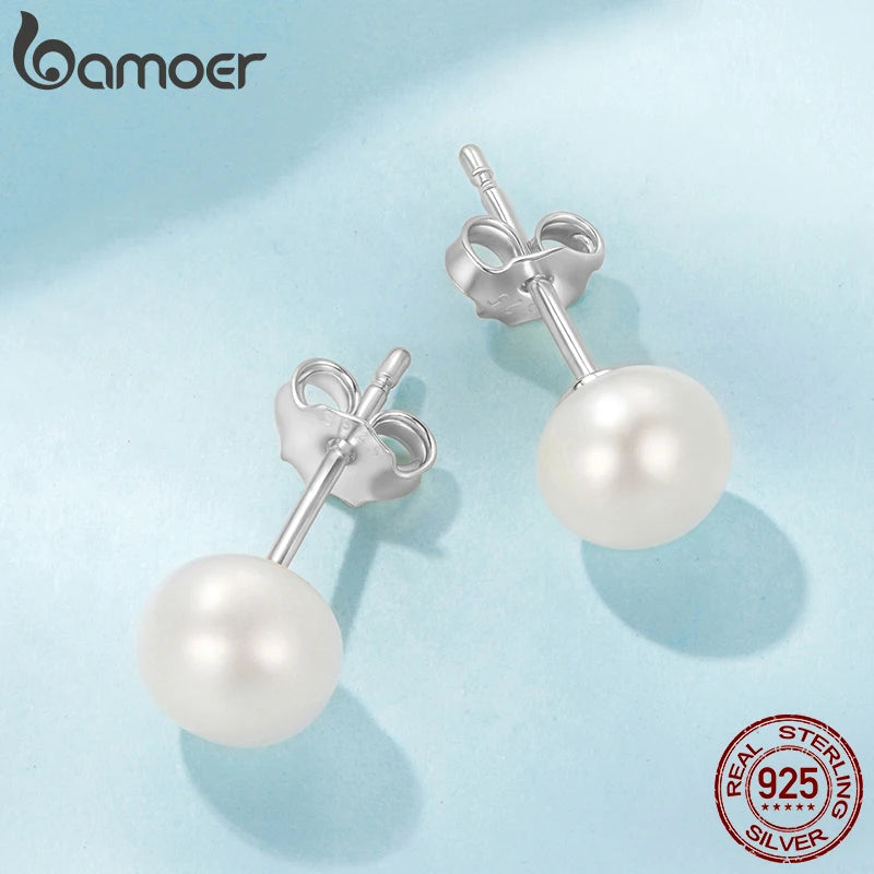 BAMOER 925 Sterling Silver AAA+ Quality Handpicked Freshwater Cultured Pearl Stud Earrings for Women Hypoallergenic Jewelry Gift