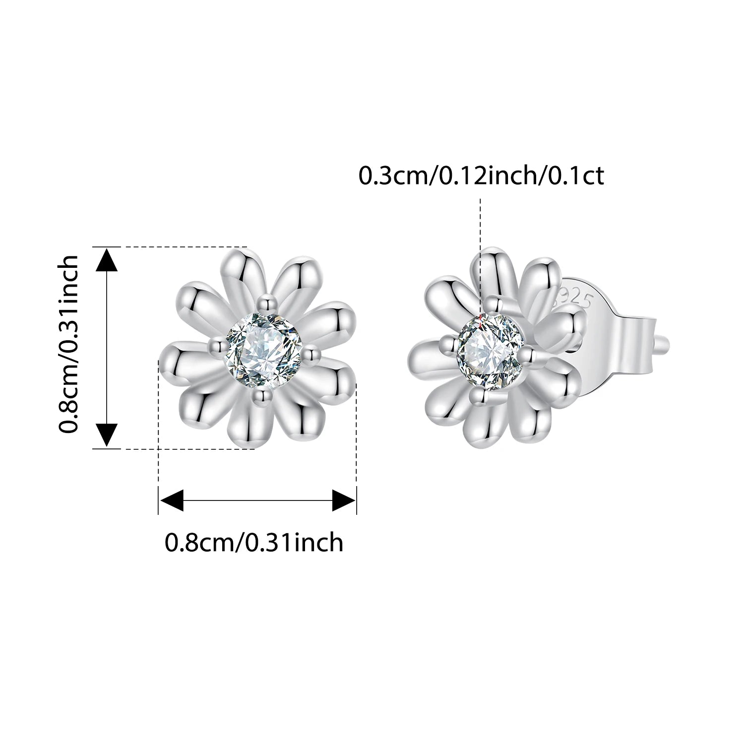Boucles d'oreilles à tige en argent sterling 925 avec marguerite en moissanite BISAER, fleurs en fleurs, pour femmes, fiançailles, mariage, bijoux fins