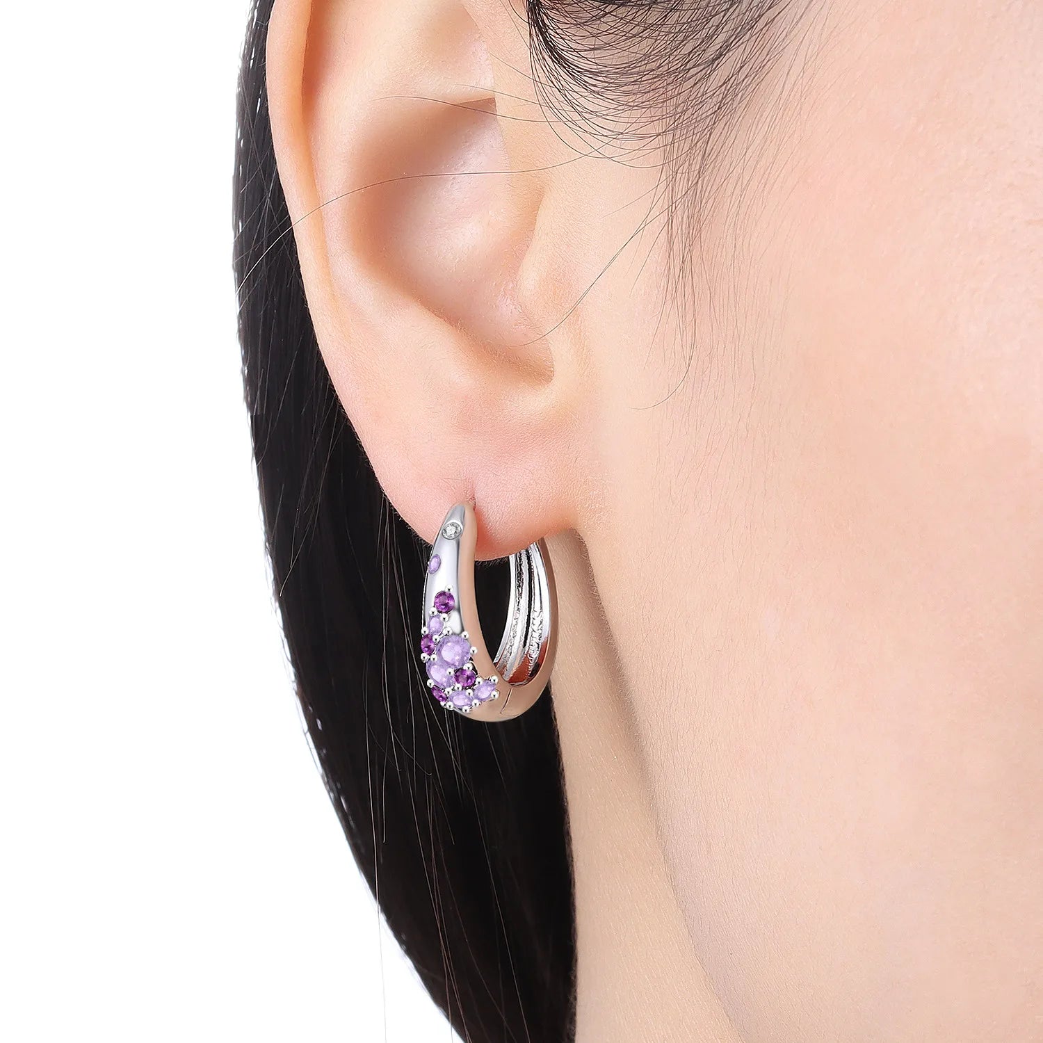 PANPOKI S925 Sterling Silver Purple Zircon Series Earrings Hoop Earrings For Women Jewelry Original Party Trendy Gifts