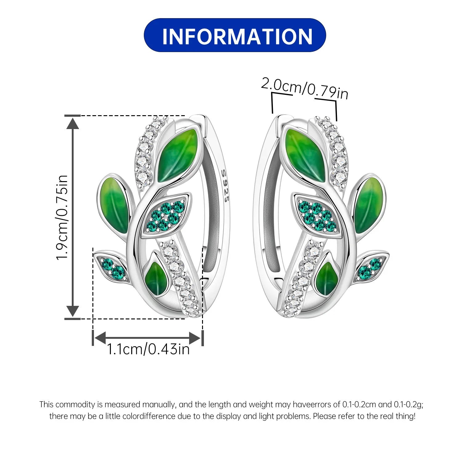 PANPOKI Original 925 Sterling Silver Green Zircon Leaves Earrings Women Hoop Earring Anniversary Jewelry Trendy Gifts