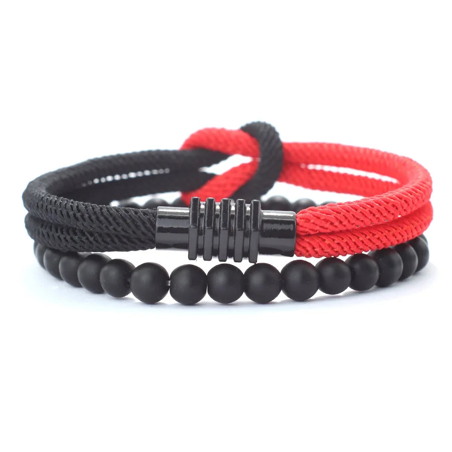 Classic Contrasting Design Bracelet Set For Men 2Pcs/Pair Grade A 4mm Lucky Red Thread Chinese Knot Braslet Meditation Braclet