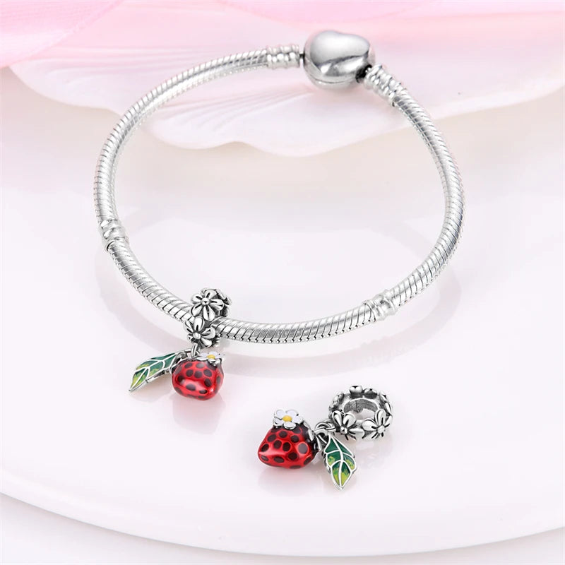 925 Silver Change Color Strawberry Cherry Avocado Fruit Series Charms Beads For 925 Original Bracelets DIY Birthday Jewelry Gift