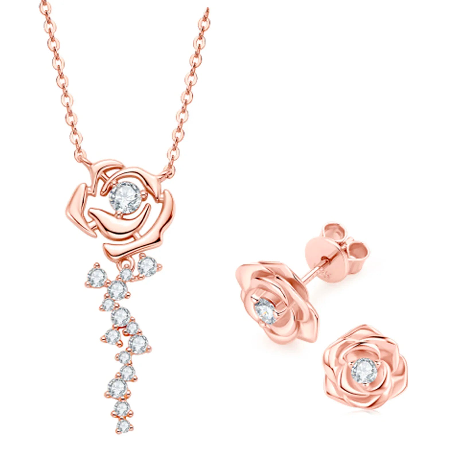 OXTAO Rose Moissanite Jewelry Set 925 Sterling Silver Retro Classic Rose Gold Pendant Necklace Boutique Jewelry Gift with Certif