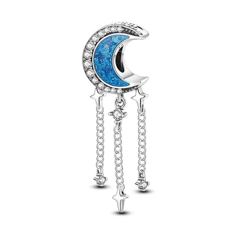 Dreamcatcher Series - Original Genuine 925 Sterling Silver Zircon Moon Sun Charm Beads Suitable 3mm Bracelet DIY Making Pendant