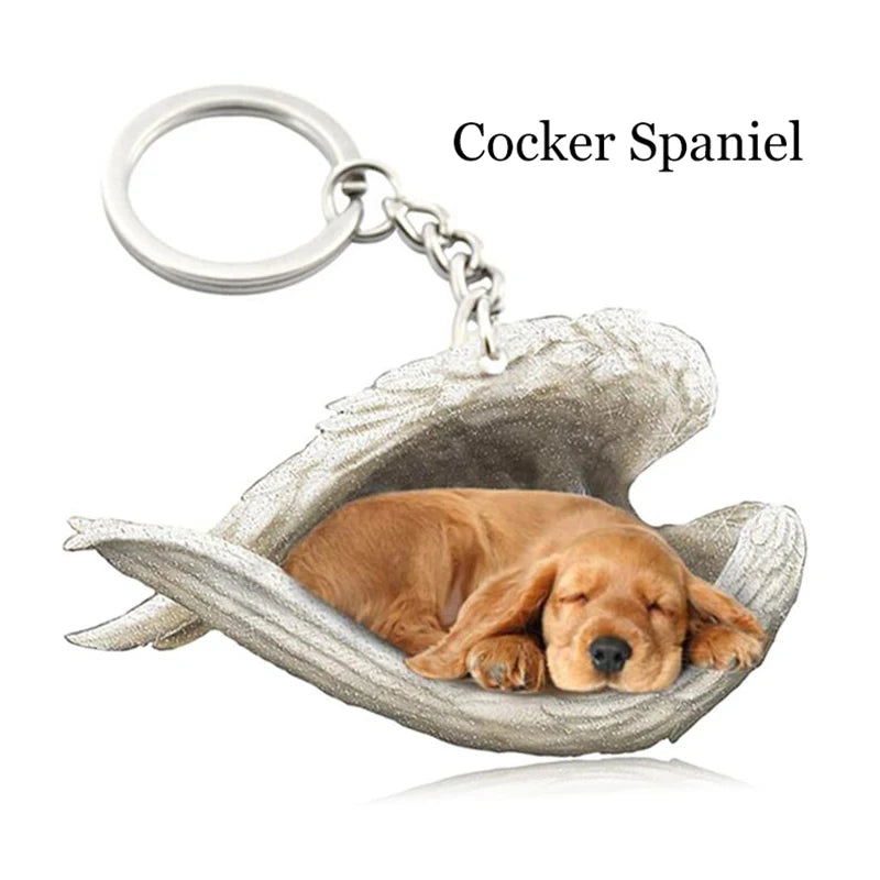 100 Style Cut Dog Sleeping Angel Pendant Bag Keychain Car Keychain Keyring Animal Pet Jewelry Boyfriend Girls Gift Accessories