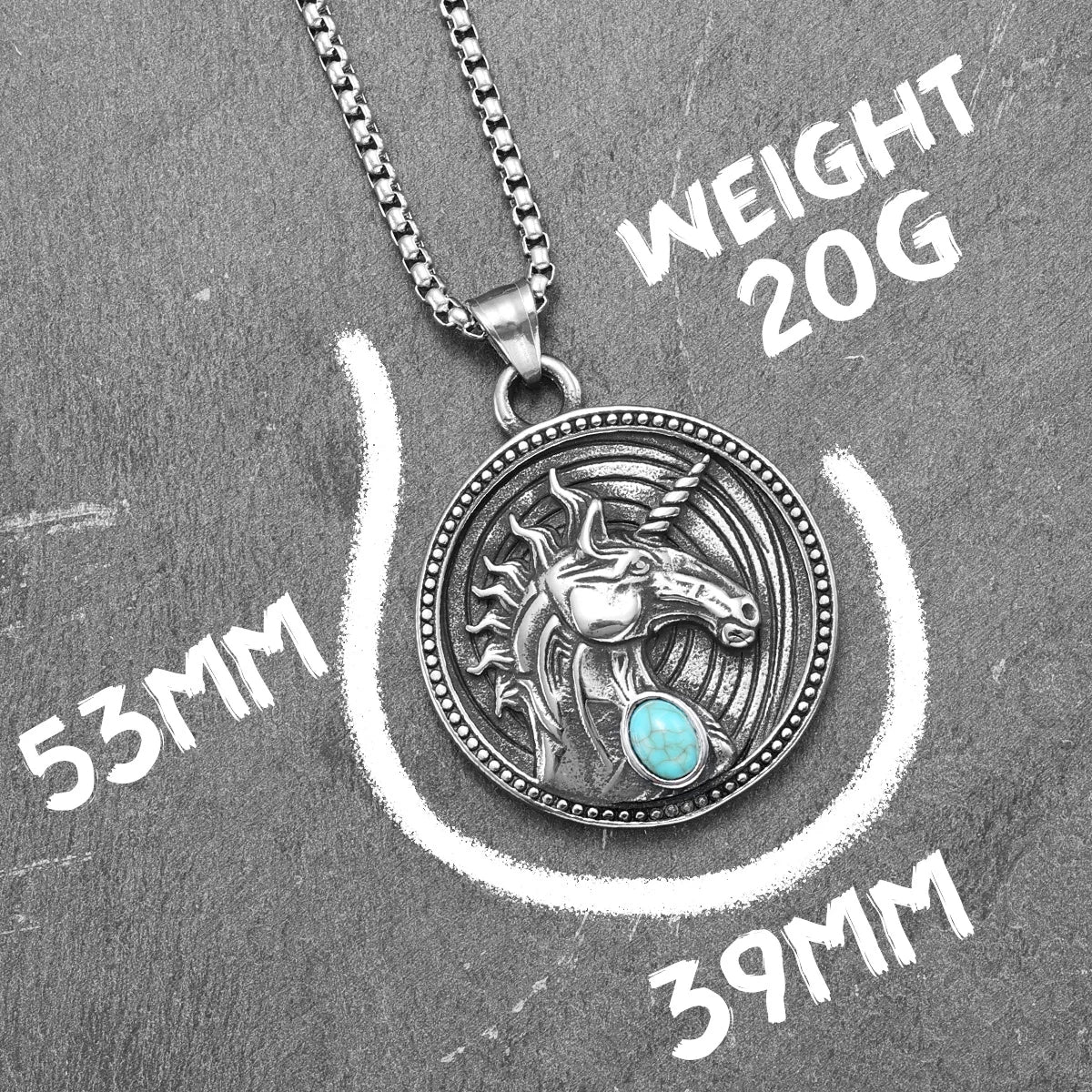 Unicorn Gem Pendants Men Necklaces 316L Stainless Steel Turquoise Chain Rock Hip Hop for Friend Male Jewelry Gift Dropshipping