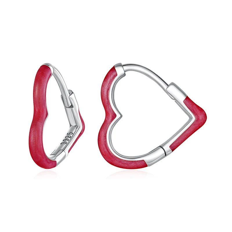 BAMOER 925 Sterling Silber Regenbogen Herz Creolen, leuchtende Farben, Piercing-Ohrringe, süßes Geschenk für Frauen, Teenager und Mädchen