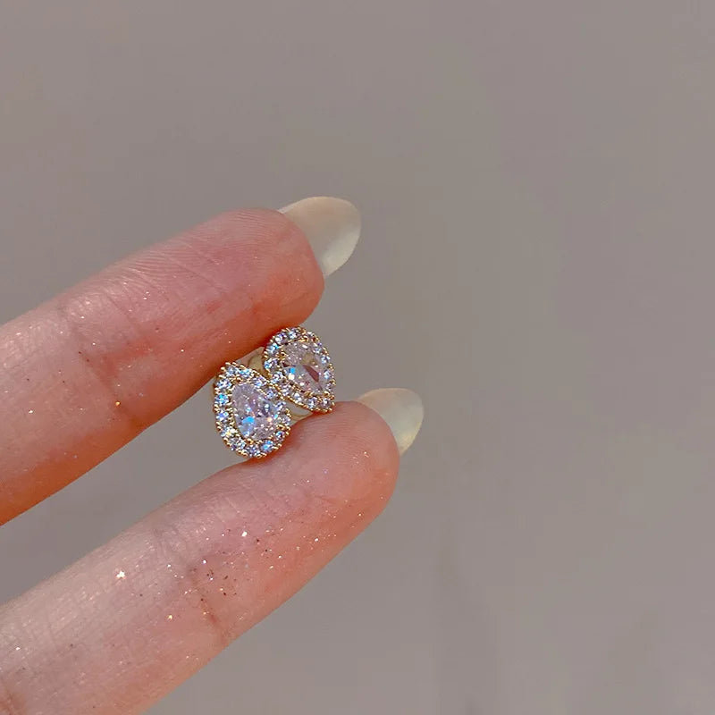 French Exquisite Small Zircon Water Droplet 925 Sterling Silver Plated 14K Gold Earrings for Women Wedding Party Jewelry