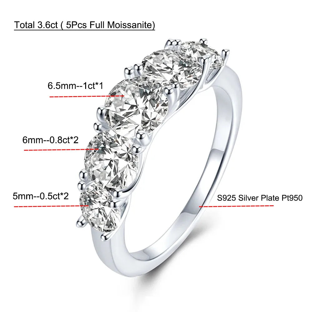 Serenity 3.6ct D Color Moissanite Rings For Women Men Gift 100% S925 Sterling Silver Sparkling Lab Diamond Row Ring Fine Jewelry