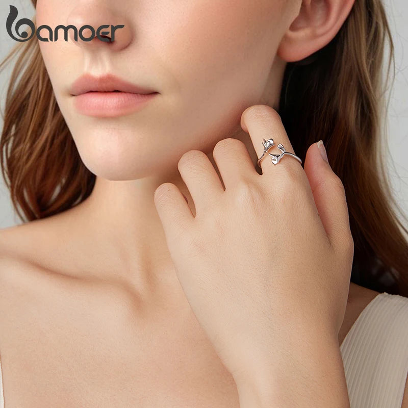 Bamoer 925 Sterling Silber Romantischer Lavendelblütenring, offener Ring mit verstellbarem Hammerhai-Motiv, für Damen und Teenager, schlichtes Geschenk für Verabredungen