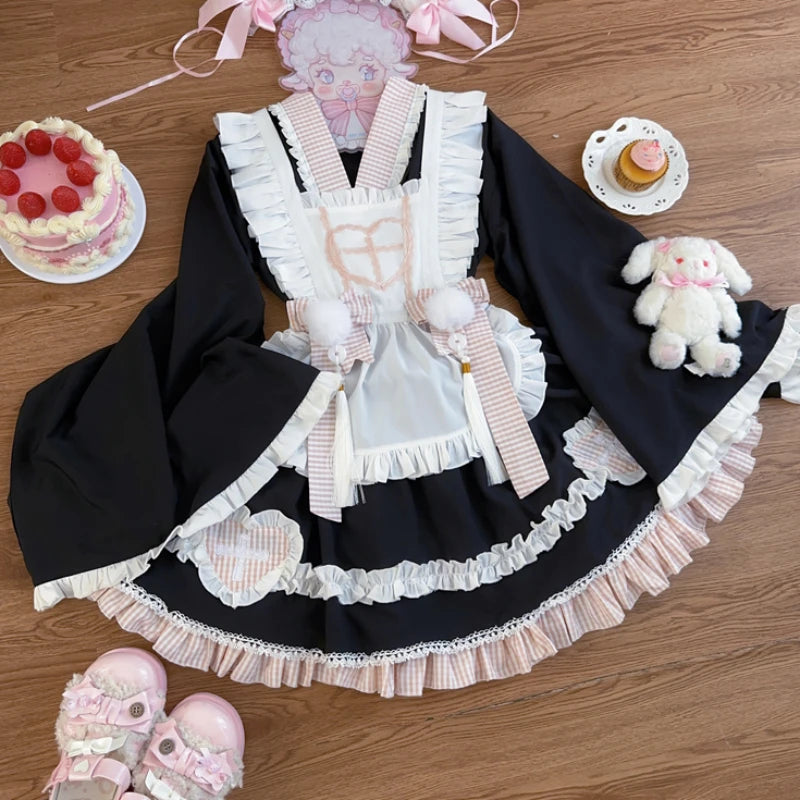 Anime Lolita Maid Dress Set Women Sweet Japanese Kimono Halloween Cat Cosplay Costumes Party Dresses Gothic Y2k Girls Cute Dress