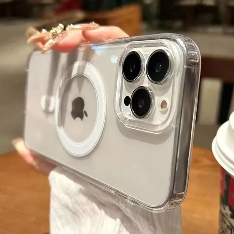 Hard Crystal Original Magnectic Case For iPhone 16 15 14 13 12 11 Pro Max 16E X XS XR SE 7 8Plus Magsafe Wireless Charging Cover