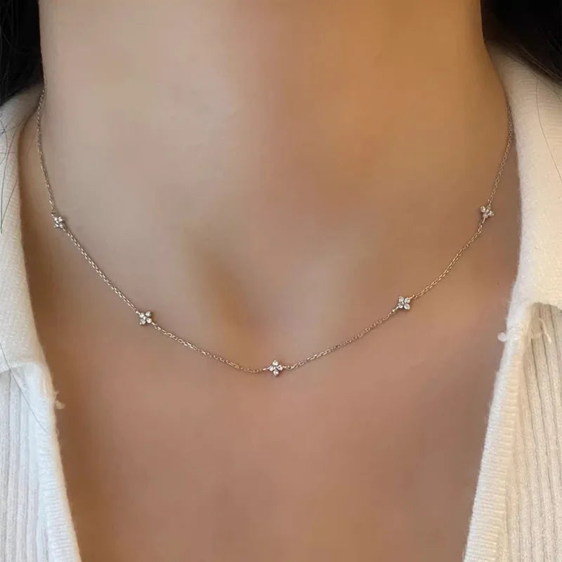 Halskette mit Blumenmotiv und funkelndem Zirkonia, 925er Sterlingsilber, vergoldet, 18 Karat, für Damen, exquisiter Partyschmuck, Geschenke