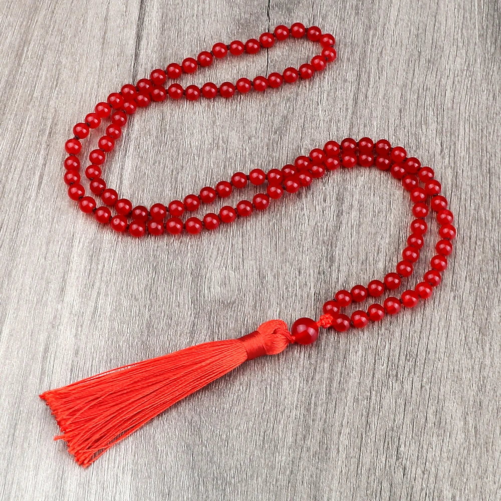 108 Mala Beaded Tassel Necklace Tiger Eyes Turquesa Meditation Yoga Jewelry Women Malachite Bohemian Ethnic Amazonite Necklace