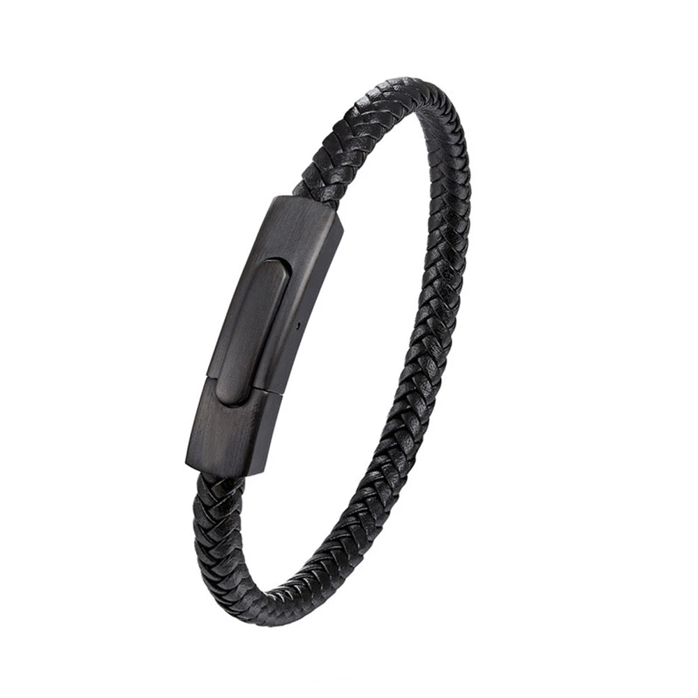 MKENDN Simple Classic Men Handmade Coffee Black Leather Braided Rope Man High Quality Stainless Steel Button Jewelry